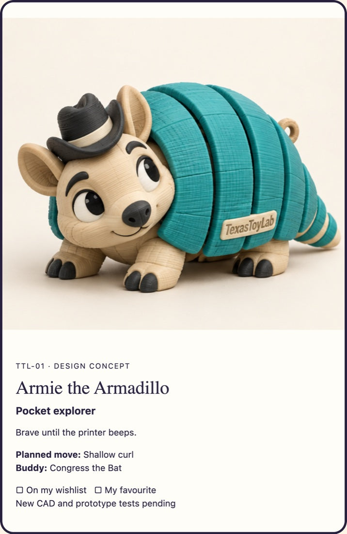 Armie the Armadillo collector card, one of the six crew minis you can find in a bag