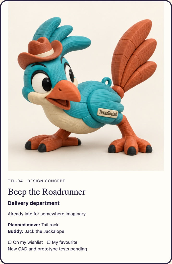 Beep the Roadrunner collector card, one of the six crew minis you can find in a bag
