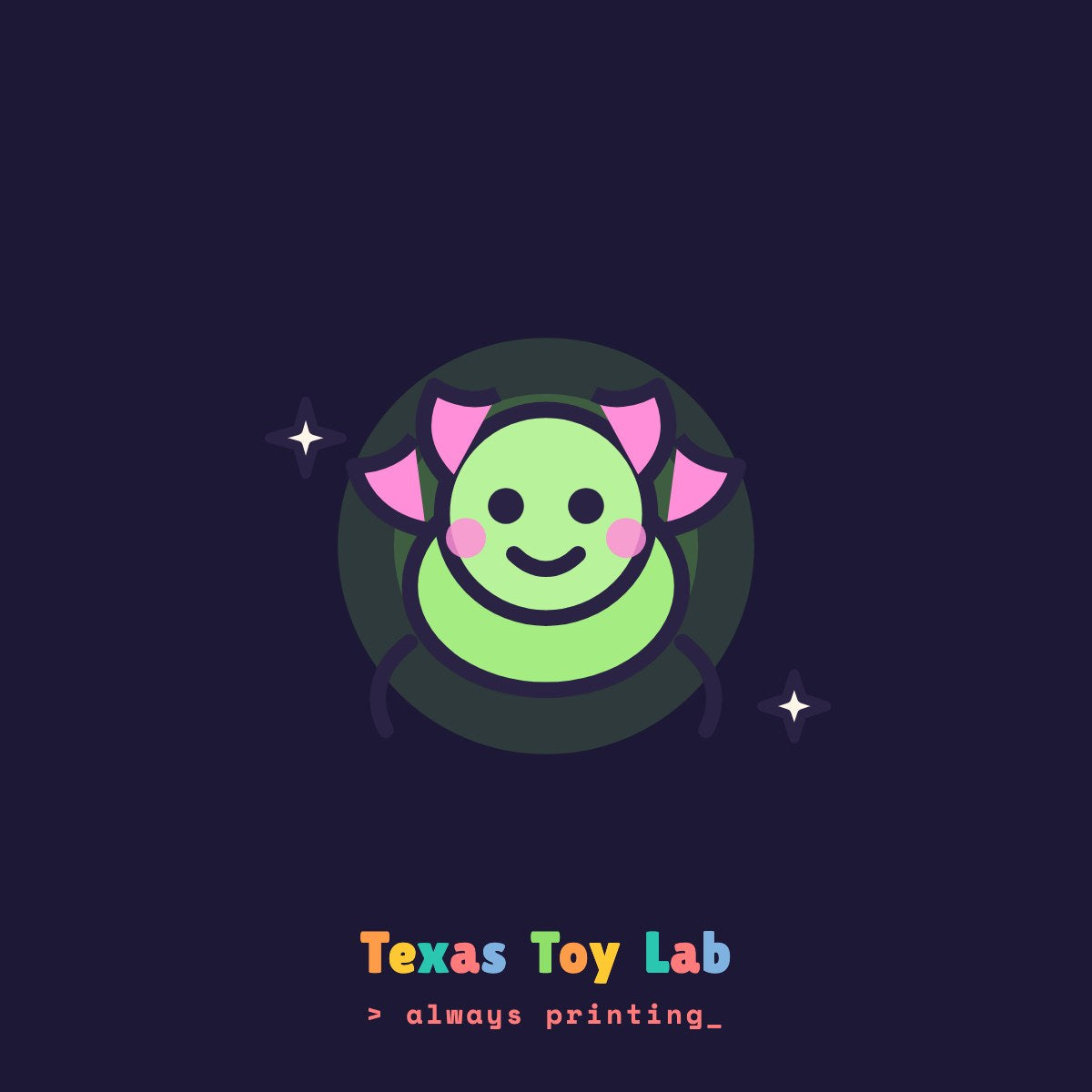 Glow Axolotl illustration on Texas Toy Lab brand card