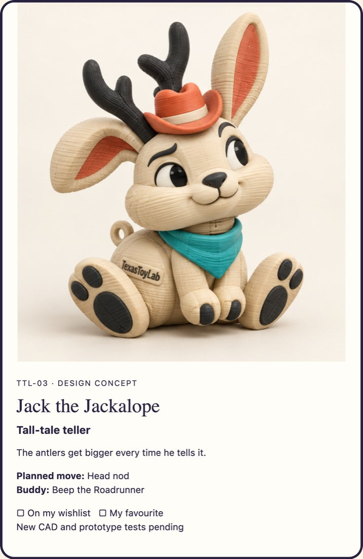 Jack the Jackalope collector card, one of the six crew minis you can find in a bag