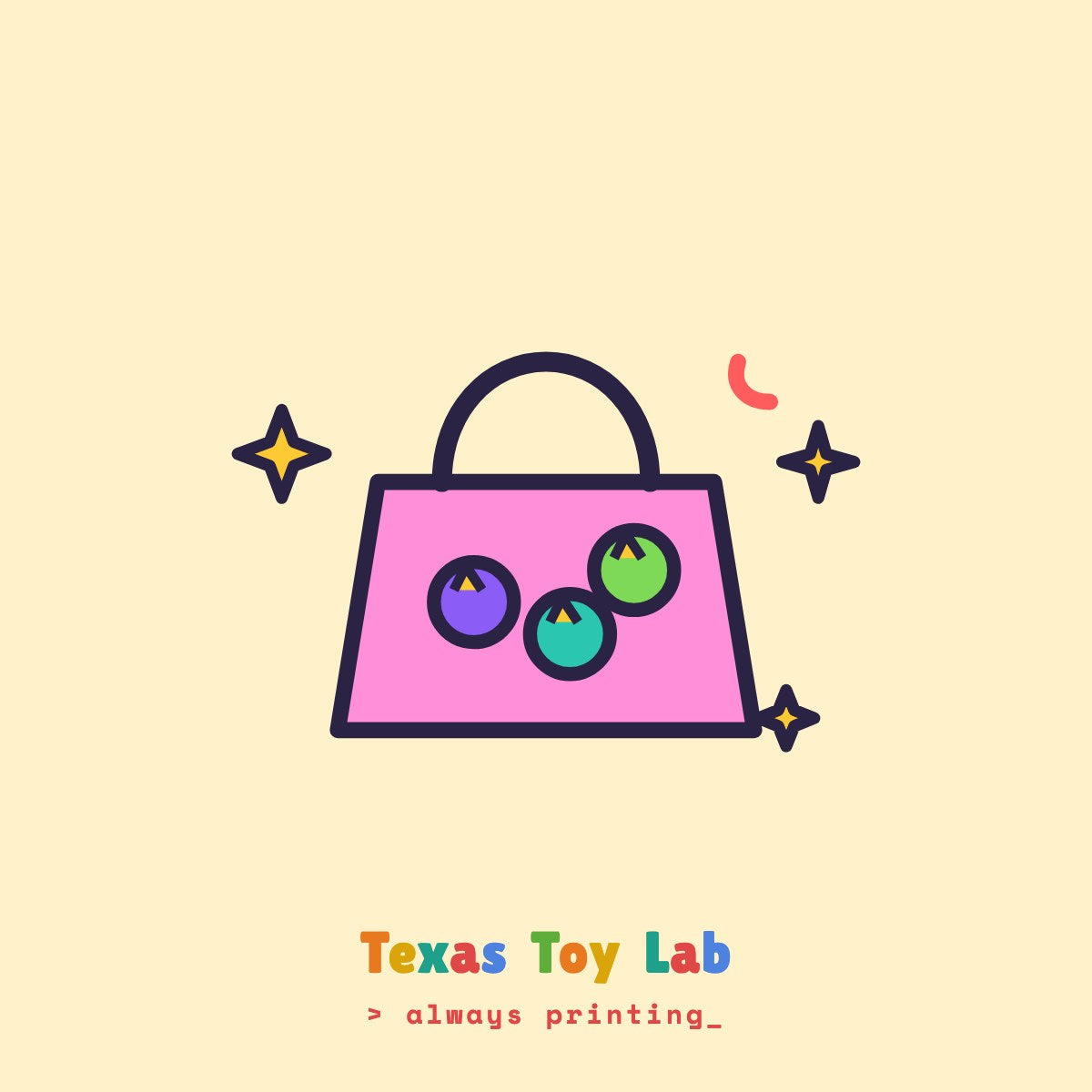 Party Pack of mini creatures illustration on Texas Toy Lab brand card