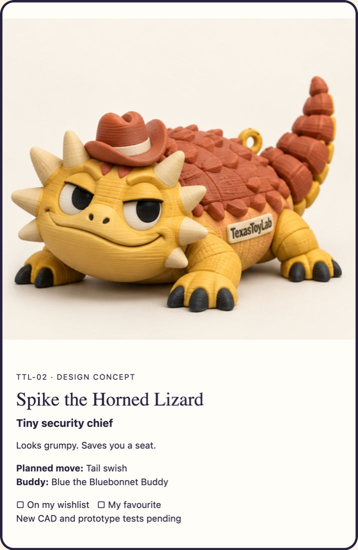 Spike the Horned Lizard collector card, one of the six crew minis you can find in a bag