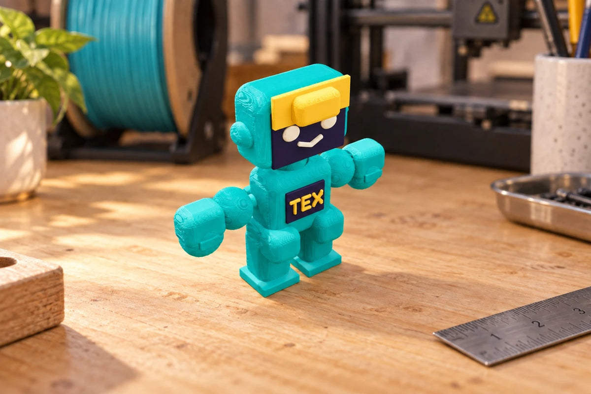 Tiny Tex on the Lab workbench by a 3D printer